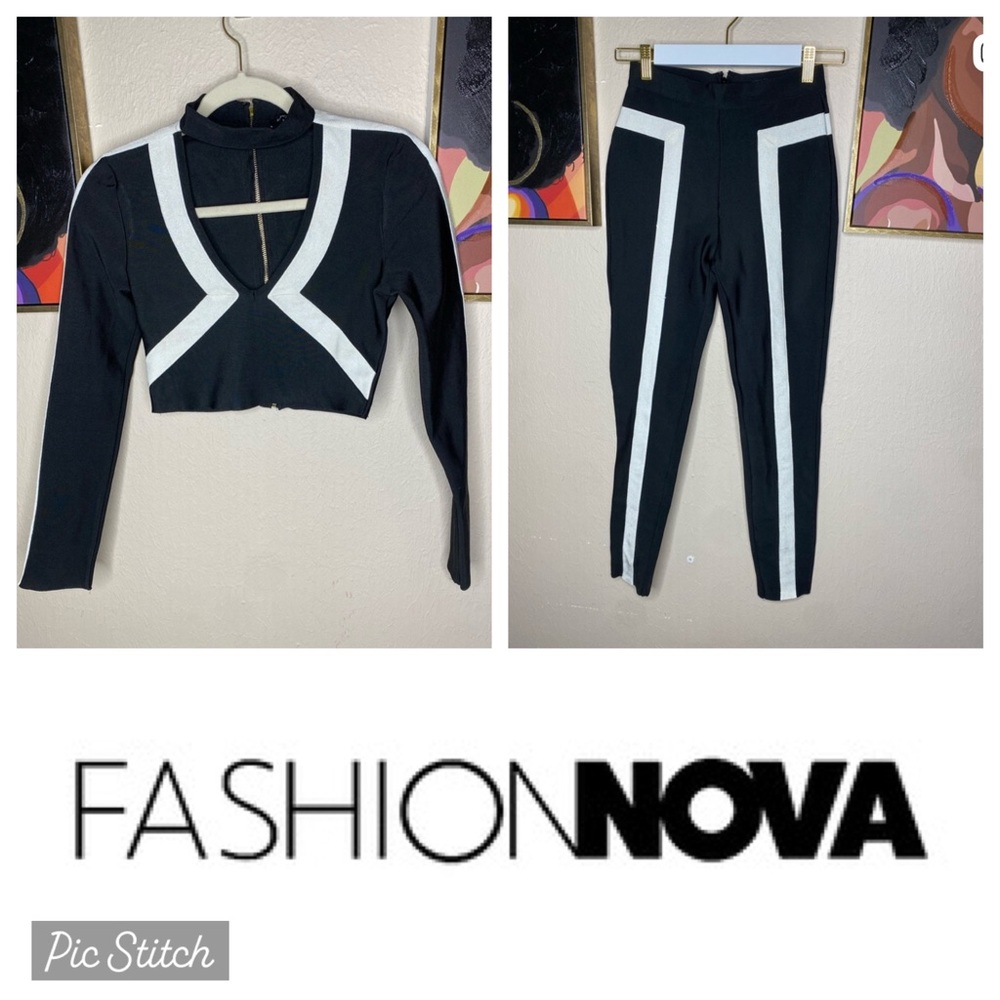 Fashion Nova Black and White 2-Piece Pants Set Size Small